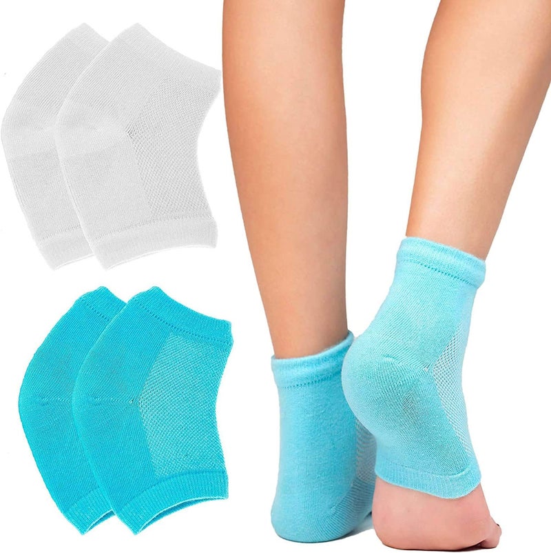 CGBOOM Moisturizing Gel Heel Socks Vented Unisex Day Night Toe Open Feet Care Dry Skin (2P_BlueWhite) - Image 1